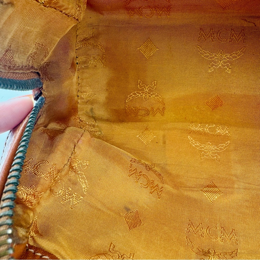 MCM Tan Leather Small Boston Bag in Visetos - Picture 12 of 12